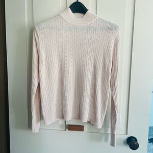 Ivory 100% Silk Turtleneck Cable Knit Sweater